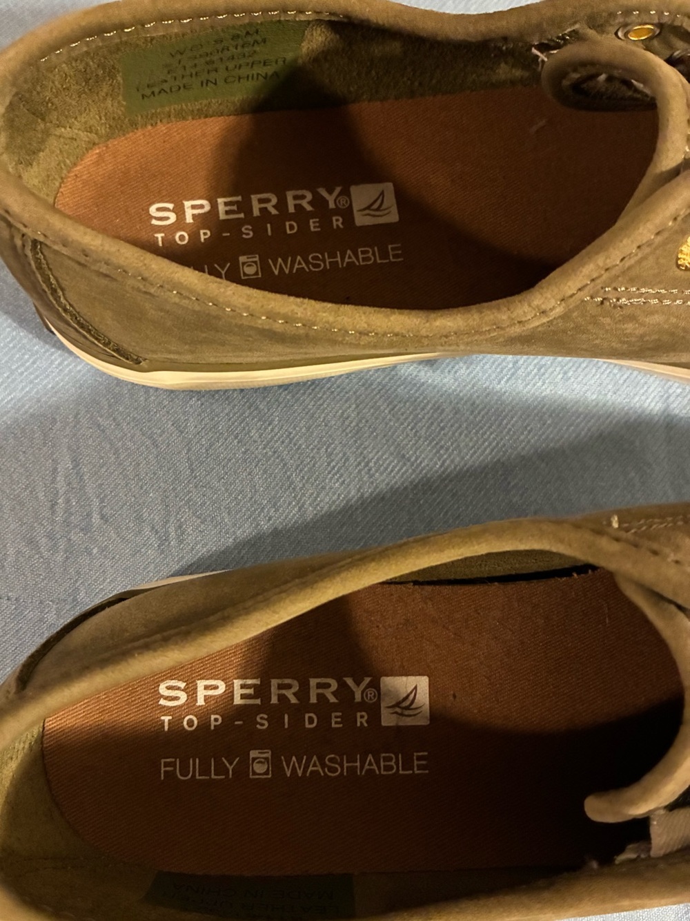 Sperry Olive Suede Boat Sneakers with Tan Laces NWOT - Picture 3 of 5